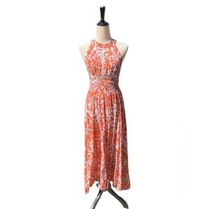 Abel the Label by Anthropologie Rumi Tropical Orange Floral Halter Maxi Dress